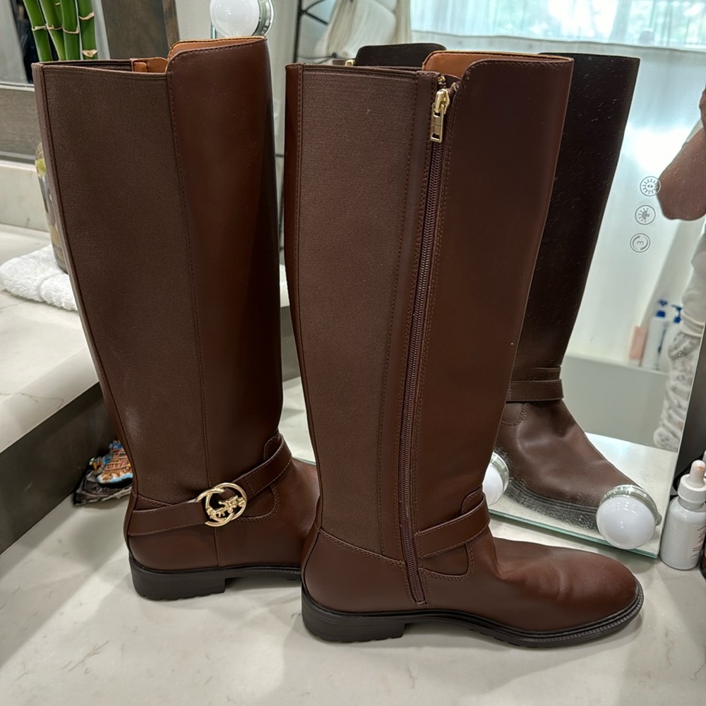 New Coach Womens Farrah Tall Riding Walnut Leather Boots C0625 Size 8B